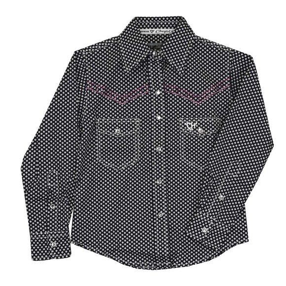 COWGIRL HARDWARE Girl’s Circle Print Snap Shirt Bedazzled Embroidered Cross - Picture 2 of 15